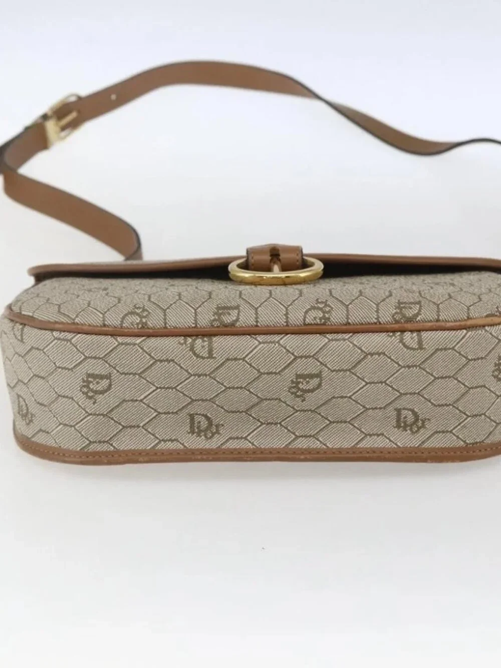 Christian Dior Honeycomb Canvas Shoulder Bag Beige Gold - Picture 6 of 14